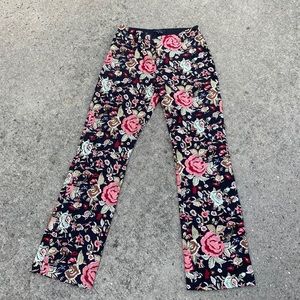 Black Floral embroidered jacquard pants